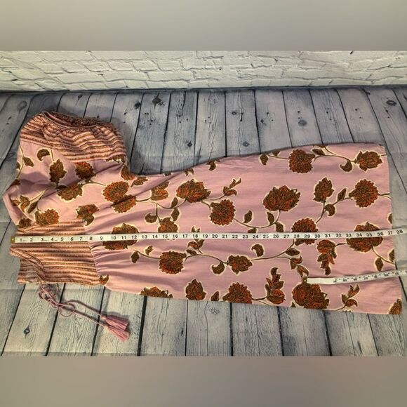 Knox Rose Berry Pink Floral Puff Sleeve Tassel Tie Cottagecore Boho Mini Dress L - Picture 10 of 10